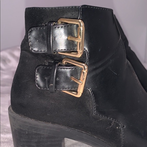 Zara Black Leather/Suede Bootie w Gold Buckles - Picture 8 of 8